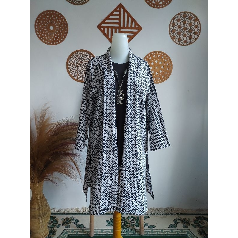Outer Batik Wanita Cardigan Panjang Katun Vest Rompi Batik Cap Blazer Kimono