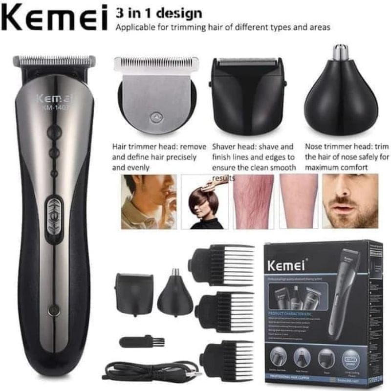COD~Mesin Cukur Kemei KM-1407 Clipper 3 in 1 Alat Cukur Rambut Charger