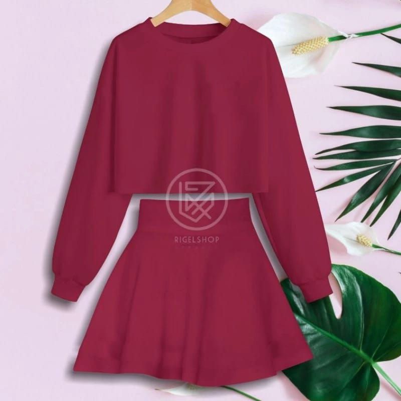 One Set Crop Top Lengan Panjang Olahraga Wanita Kasual