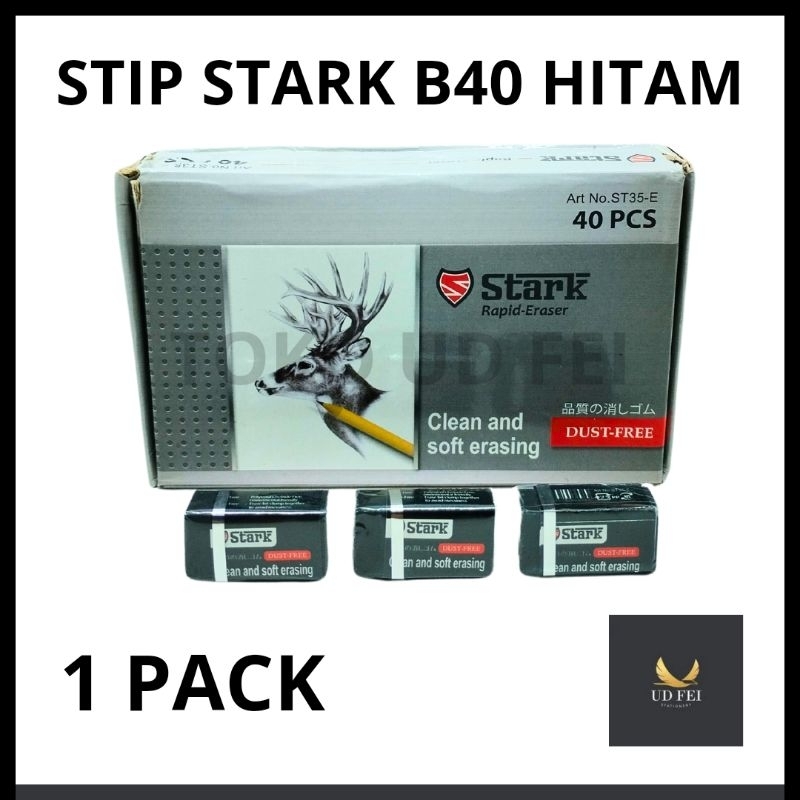 

(1 PACK) Stip Hitam/ Stip Hitam B40 kecil/ Stip Stark B40 Black/ Penghapus Stark Hitam/ Penghapus Hitam Kecil
