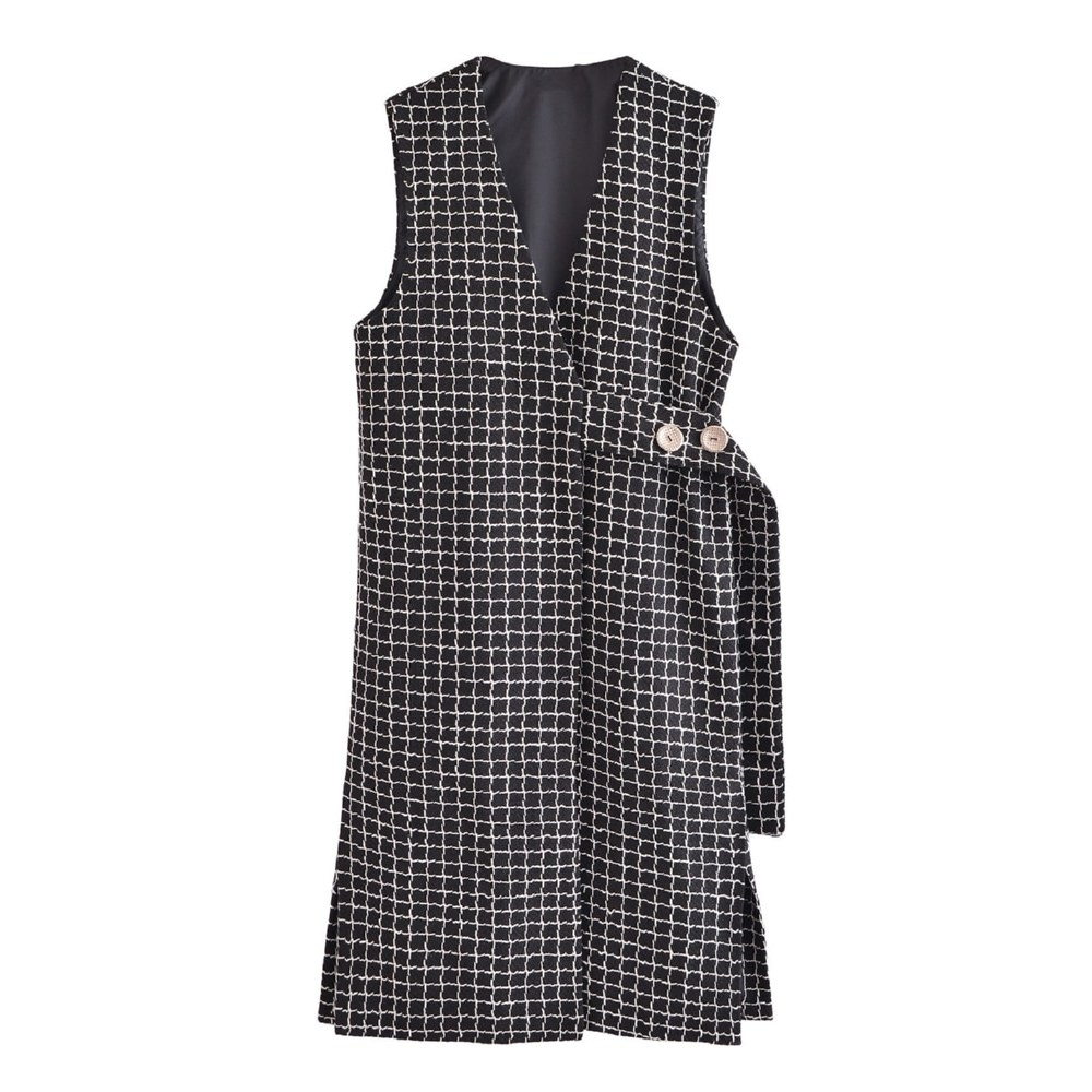 Rompi Wanita Panjang Motif Kotak Black Plaid Korean Sleveless Vest