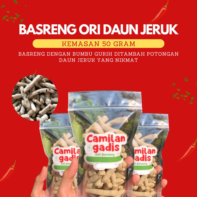 

[CAMILAN GADIS] 50 gr Basreng Ori Daun Jeruk Renyah Enak Gurih Oleh Oleh Khas Bandung Terenak Termurah Basreng Stik