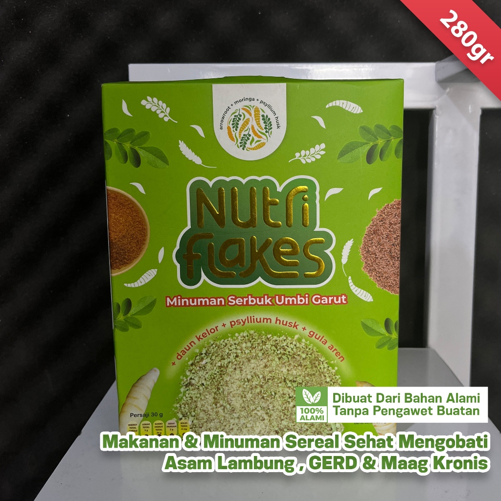 

Nutriflakes Sereal Sehat Atasi Asam Lambung, GERD,Maag Kronis Minuman Sereal Umbi Garut Isi 280gr
