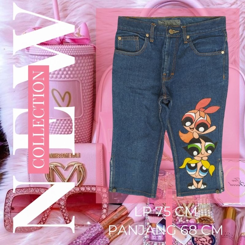 celana jeans wanita 3/4 lukis powerpuff