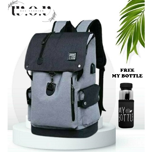 TAS RANSEL PRIA JUMBO PROMO DISTRO TAS RANSEL SEKOLAH BOMBER FREE MY BOTTLE  UKURAN JUMBO - BACKPACK