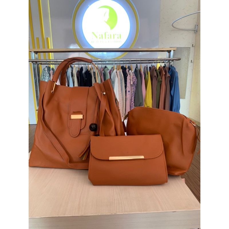 TAS WANITA Set ( 1 tas besar, 1 tas sling bag, 1 sling bag kecil )