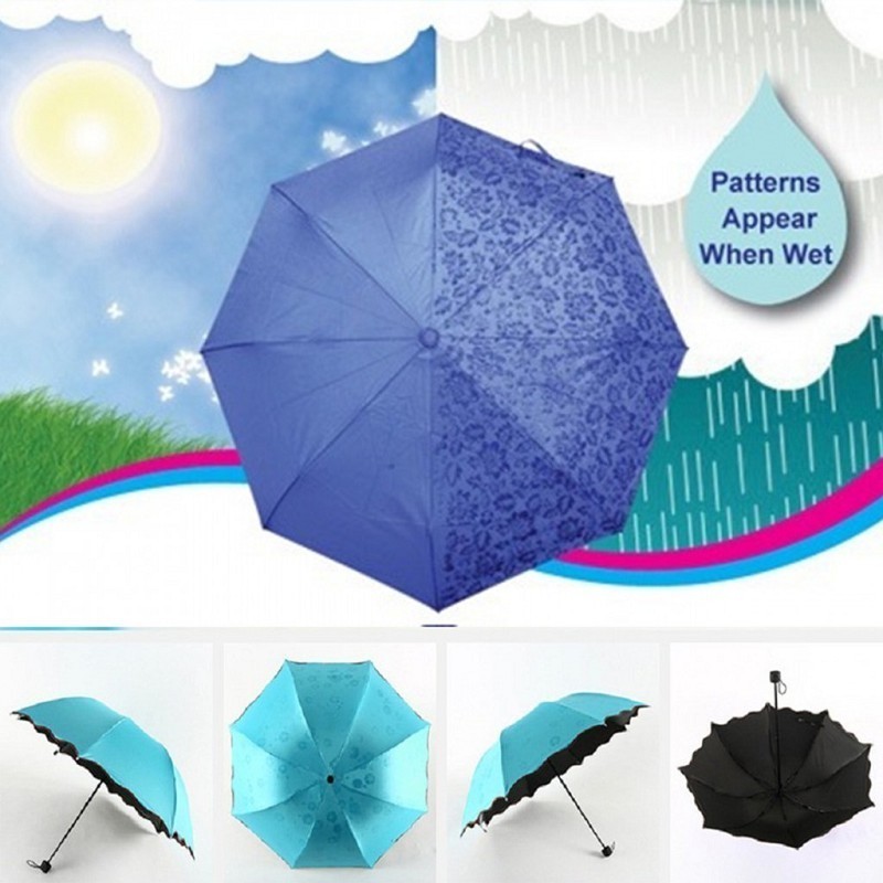 payung Lipat motif Dimensi Lapisan Hitam ANTI UV Magic 3D Umbrella / Ajaib Keluar Motif Saat Terkena