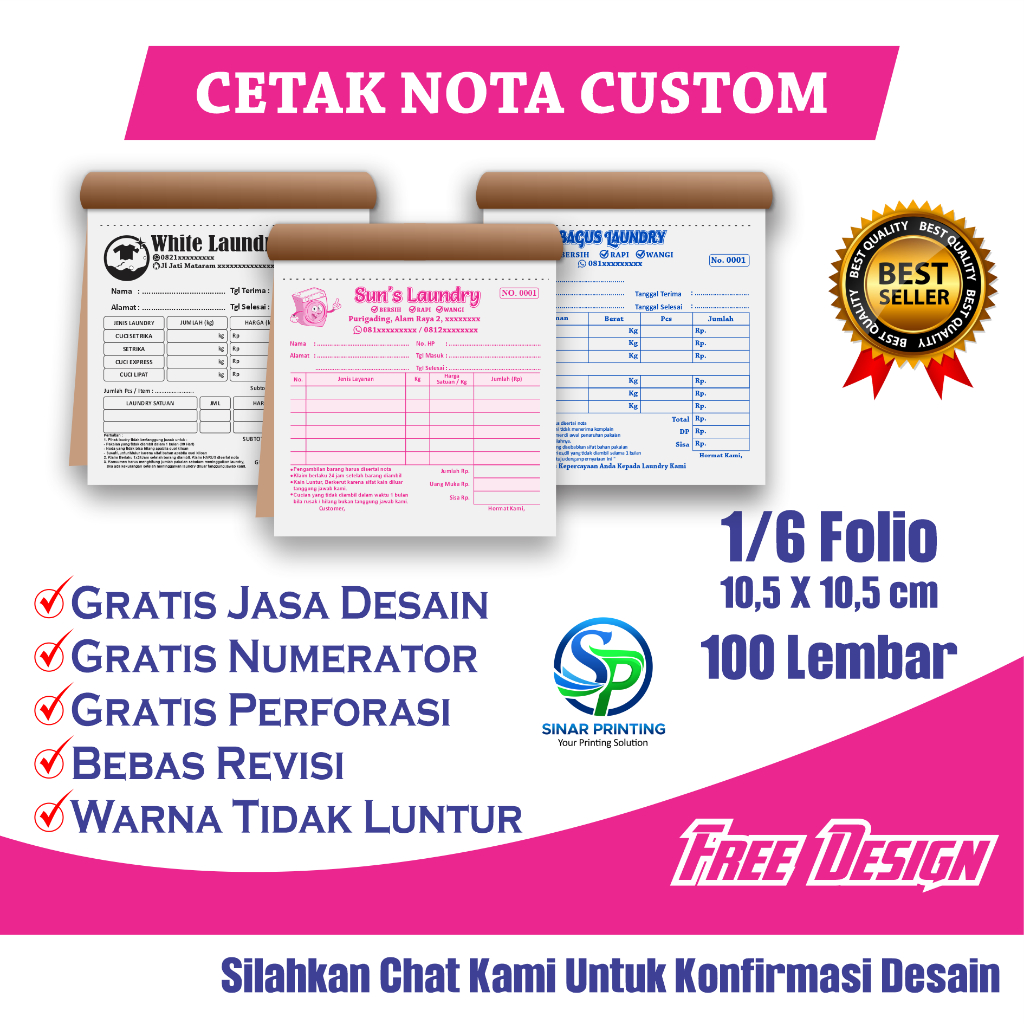 

Nota Custom Ukuran 1/6 Folio - Nota Laundry - Nota Kontan - Nota Penjualan