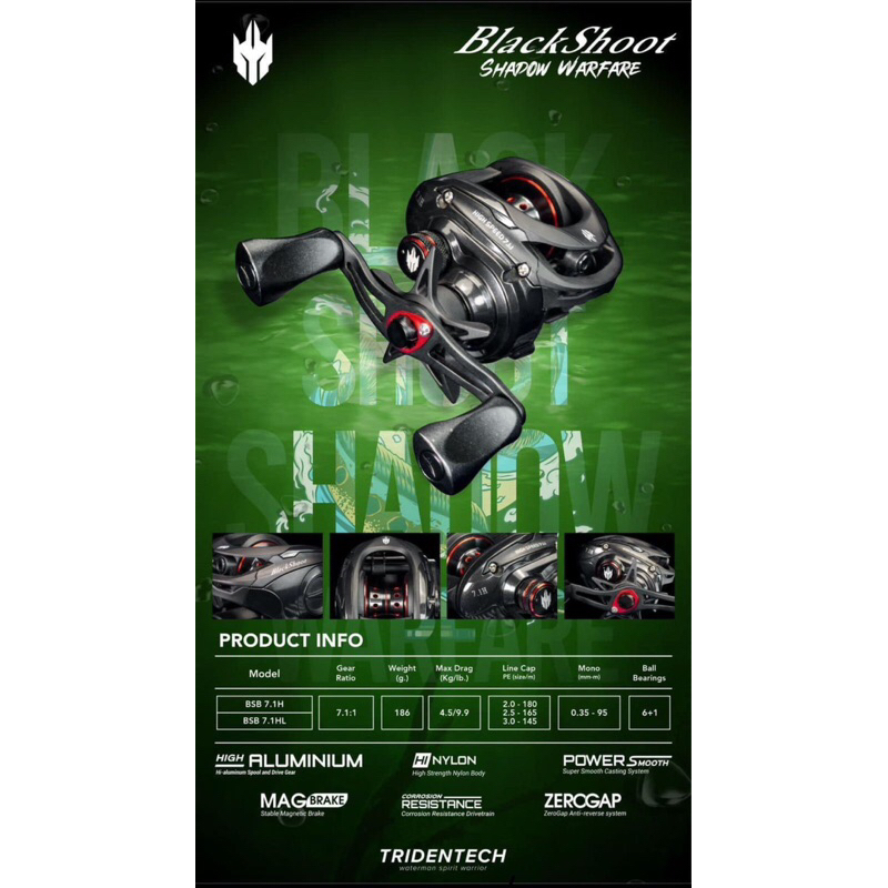 REEL BC TRIDENTECH BLACK SHOOT HANDLE KANAN