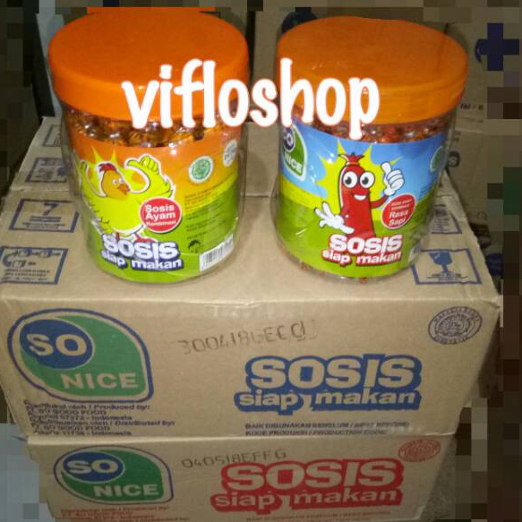 

DISKON Kardusan Eceran Sosis So Nice Siap Makan Ayam Sapi Toples 24 pcs