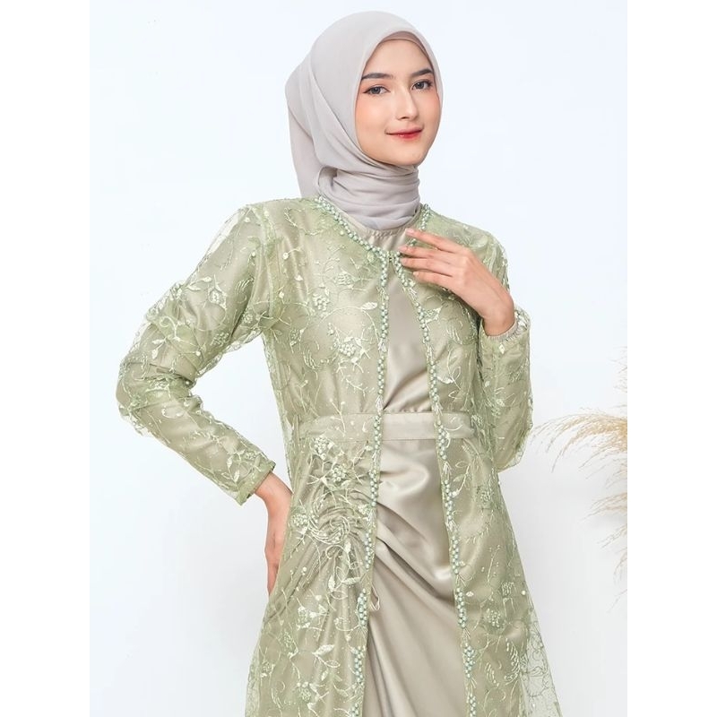 Gamis Terbaru Aghnia Maxi Dress Brukat Gamis 3 Look Free Belt Kombinasi Tille Tutu Karet Pinggang Ga