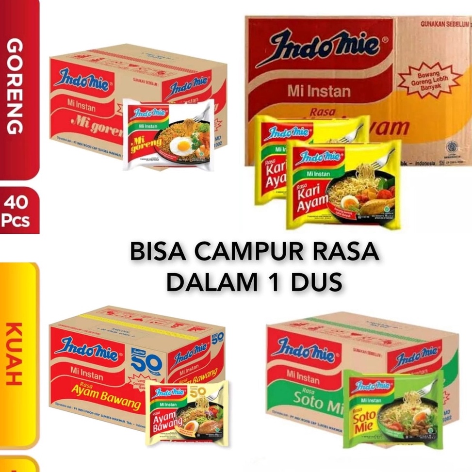 

DISKON SB Collection Indomie Goreng Indomie Soto Indomie Ayam Bawang Kari 1 karton 1 Dus isi 4 Pcs Bisa Campur
