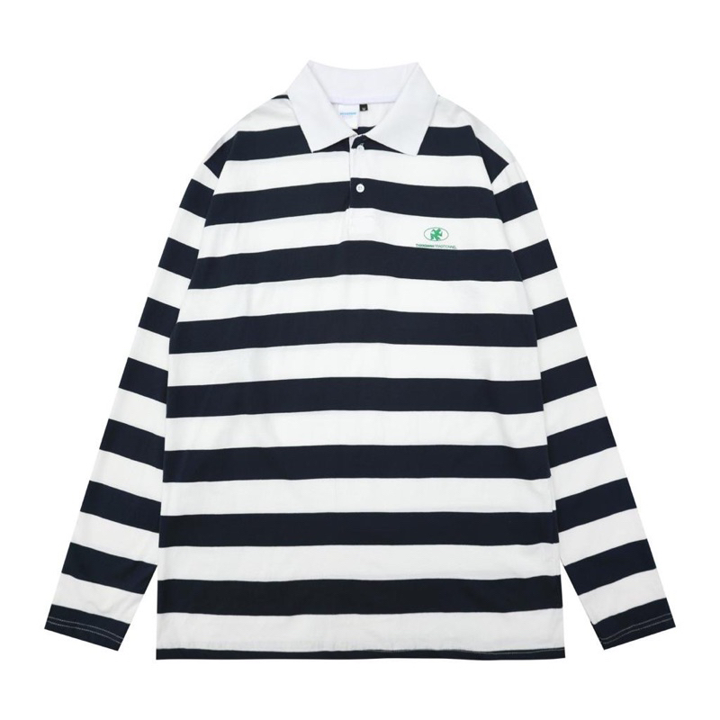 Rugby Shirt Molder Striped White Navy Thanksinsomnia size L