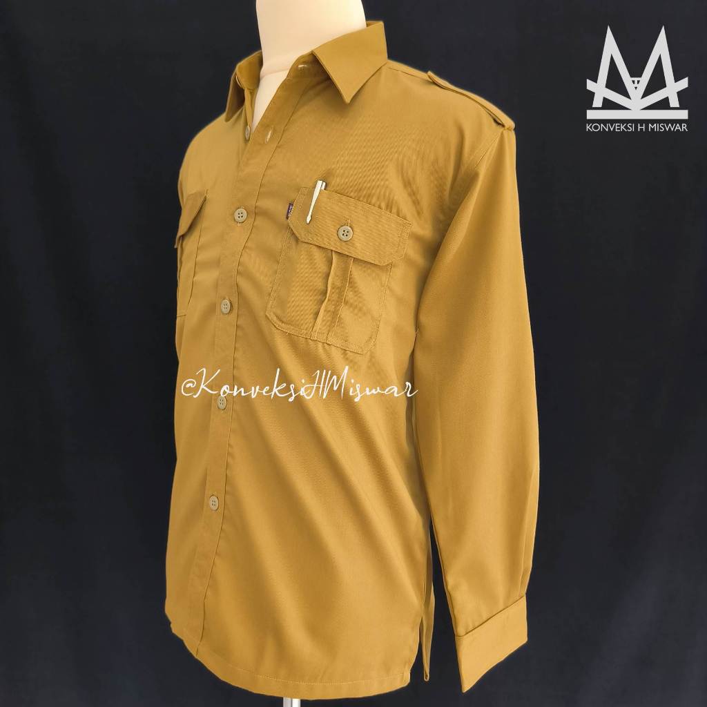 Seragam Kerja Pria Premium NG - Atasan Kemeja PEMDA Khaki Muda Lengan Panjang Dinas ASN PNS PDH Baju