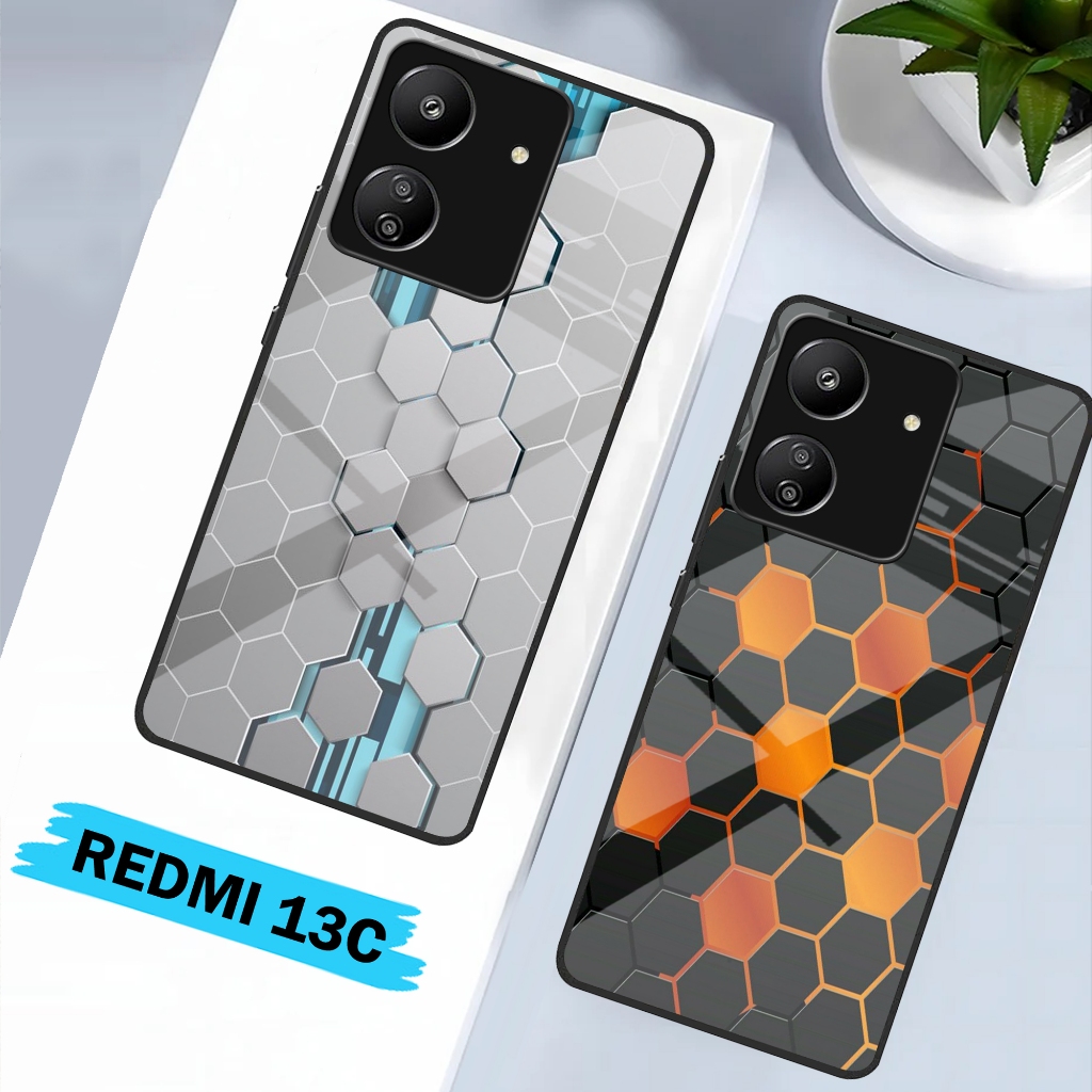 Softcase Glass Redmi 13C [19] Softcase Kaca Aesthetic Redmi 13C - Silikon Glosy Redmi 13C - Case Pro