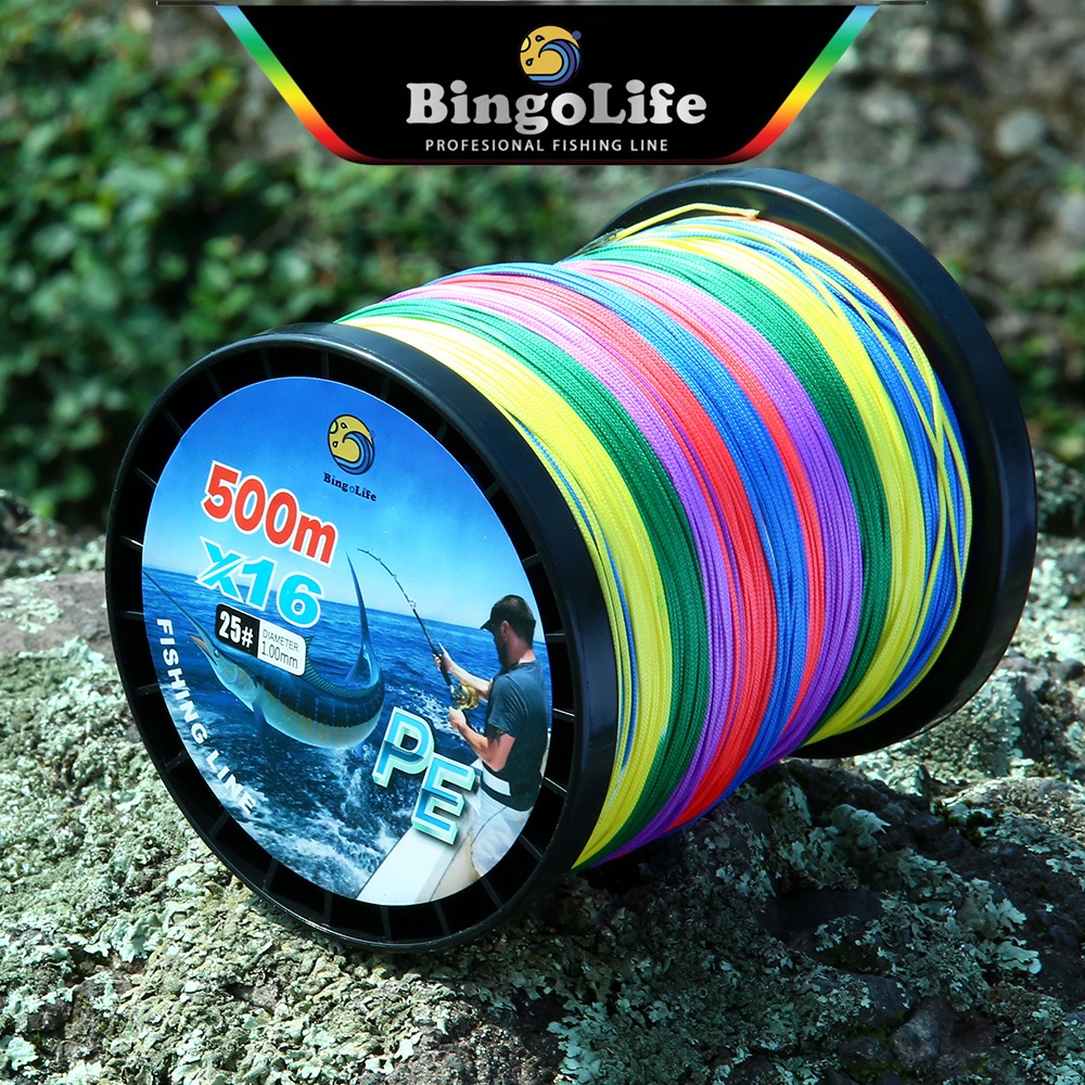 BingoLife Benang Senar Tali Pancing 500m Senar PE X16 X12 Fishing Line Profesional 0.15mm~1.2mm Kuat