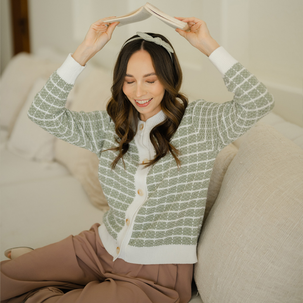 Tweed Knit Blouse - Outer Knit Tweed Wanita