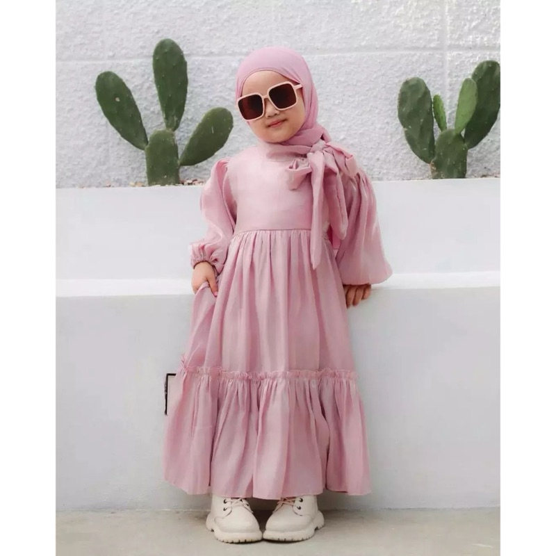 Arsyila Kids + jilbab Baju Gamis Muslim Anak Usia 5 - 8 Tahun Dress Anak Perempuan Bahan Santorini Shimer