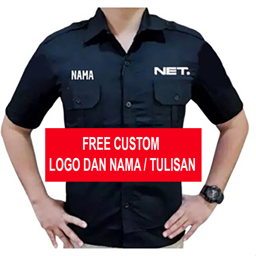 CUSTOM LOGO NAMA Kemeja Kerja Seragam Karyawan PDH PDL Bordir Satuan LENGAN PENDEK