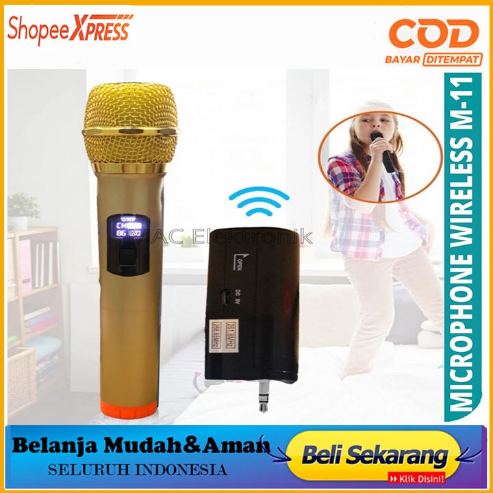 Microphone FLECO M-11 Mic Wireless Mic Karaoke Single Tanpa Kabel Ori NEW PROMO