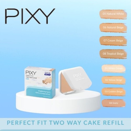 PIXY Perfect Fit Two Way Cake SPF 30 PA+++ Bedak Padat Isi Ulang Refill dan Kaca Warna 01 White Crea