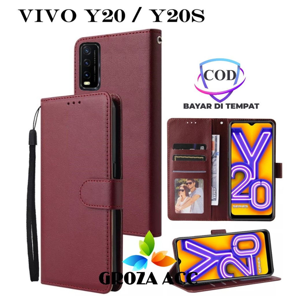 Flip Case VIVO Y20 / VIVO Y20S Case Wallet Kulit Casing Dompet Case Wallet Leather Flip Case VIVO Y2