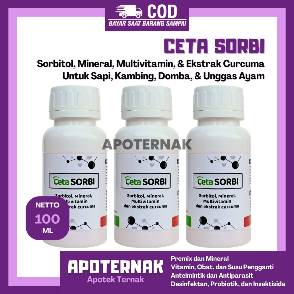 CETAVIT SORBI 100 ml - Multivitamin ATP Penambah Energi Instan Stamina Ternak Sapi Kambing Domba Aya