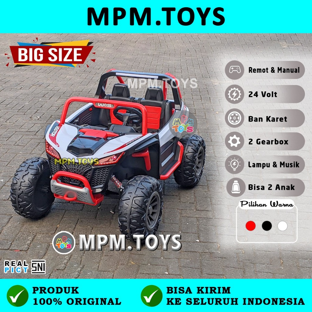 Mainan Mobil Aki Anak JEEP Jumbo Ban Karet 24V JEEP OFFROAD Jeep 2 anak MPMToys Mobil Remote  Anak S