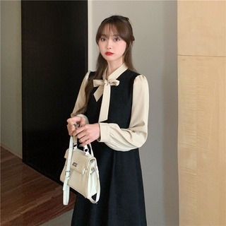 DRESS WANITA KOREA FORMAL ROK MIDI LENGAN PANJANG