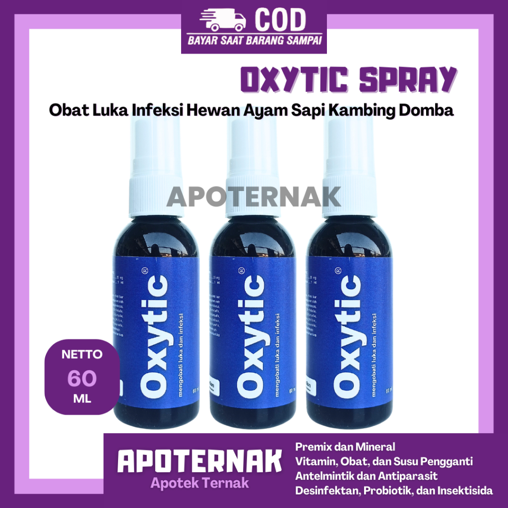 OXYTIC Spray Medion 60 ml - Obat Luka Infeksi Hewan Ayam Sapi Kambing Domba - Obat Luka Hewan Sempro