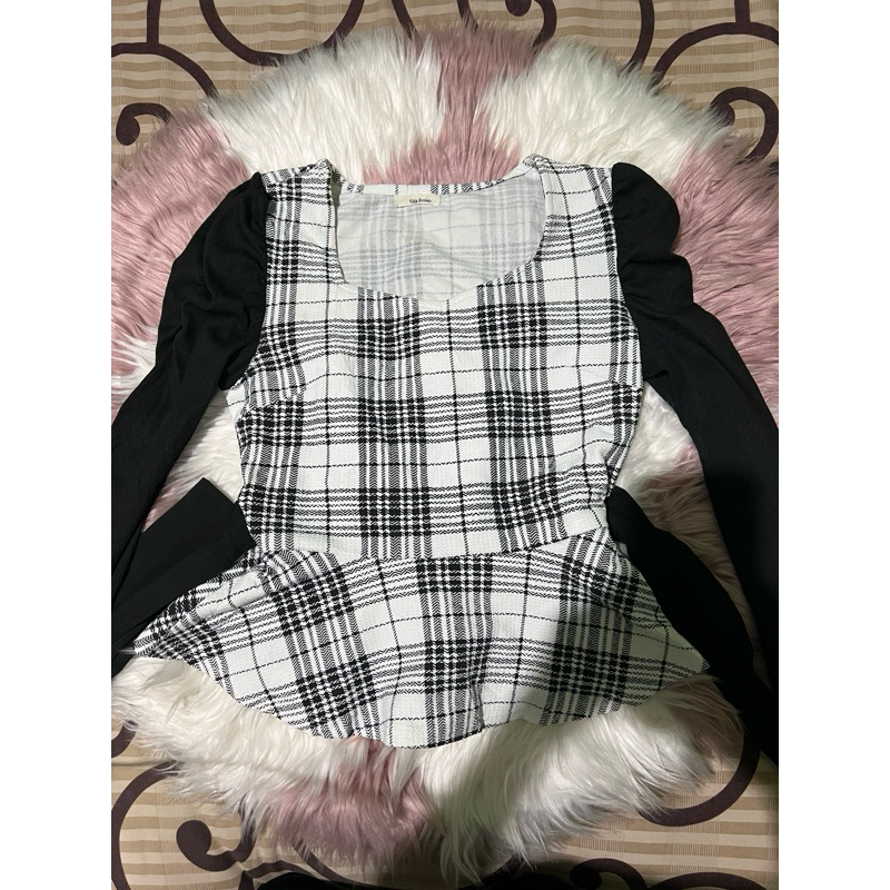 Blouse tartan ruffle vintage