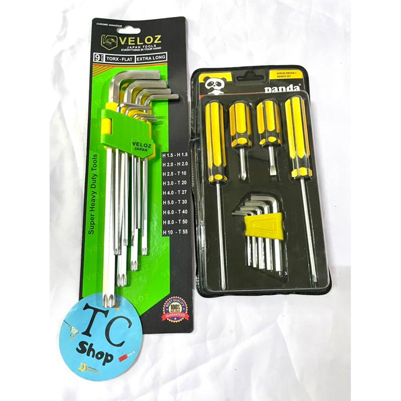 Paket Kunci L Kombinasi Bintang 9 pcs Panjang Extra Long + Obeng Set Plus Minus Kunci L set mini