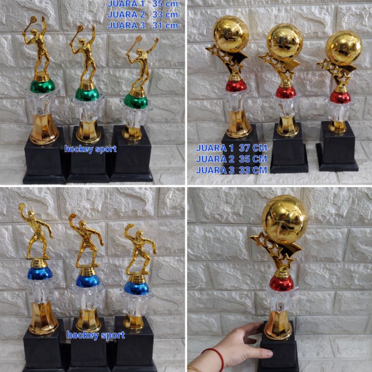Trophy Piala Bola Bton Bulu Tangkis Tenis Meja Voli isi 1 PCS JUARA 1 Model Belimbing