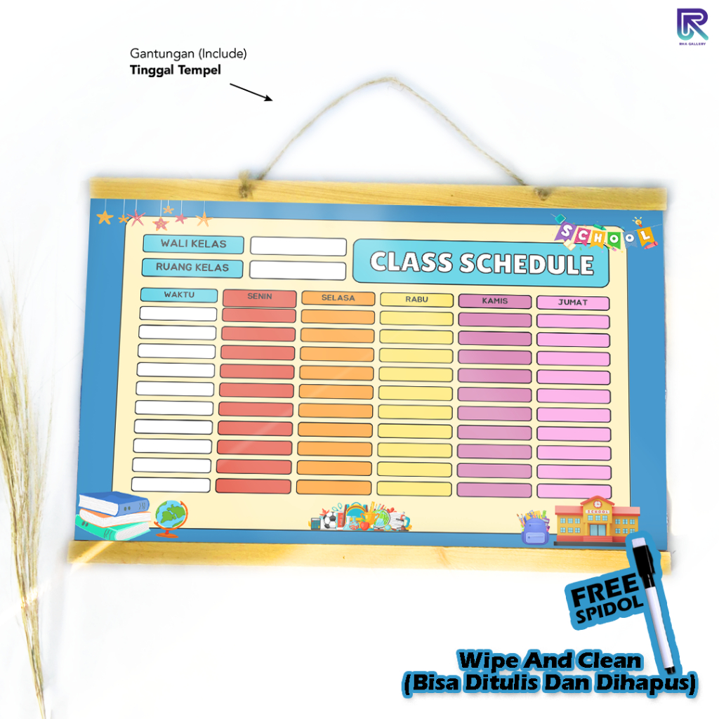 

RHA GALLERY Planner Sekolah Jadwal Pelajaran Siswa Blue Wipe And Clean List Jadwal Tulis 32x48 CM