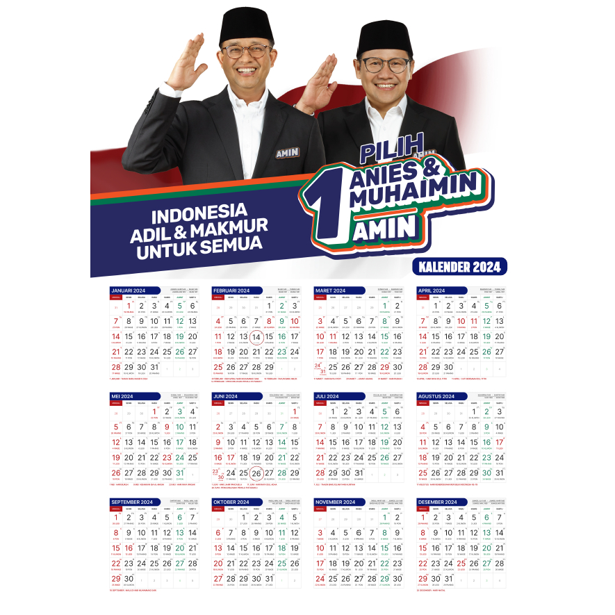 Kalender 2024 AMIN/Anies Baswedan - Muhaimin Iskandar (6 pcs)