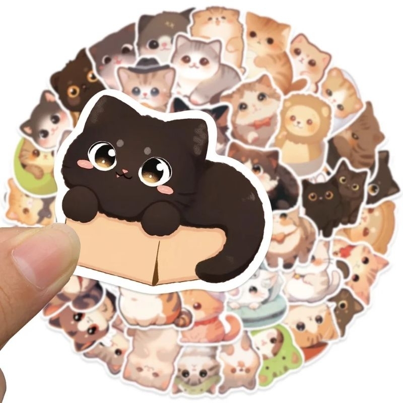 

50pcs Sticker Kawaii Cat Round Eye Kucing Stiker PVC Laptop Koper HP Anti Air