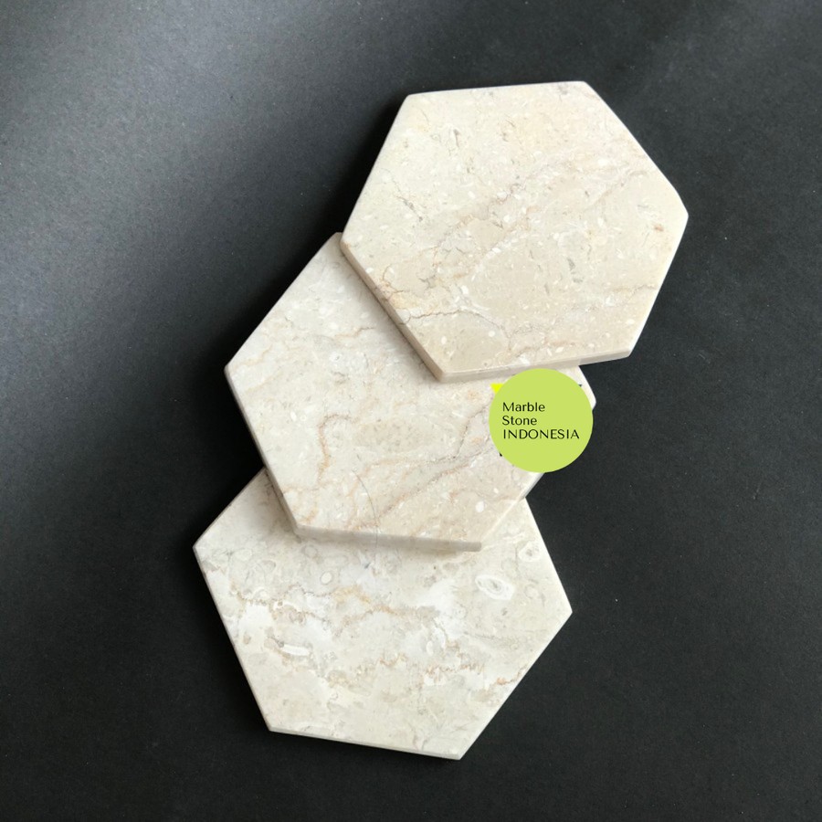 Coaster Marmer Tatakan Gelas Marmer Hexagon Glossy