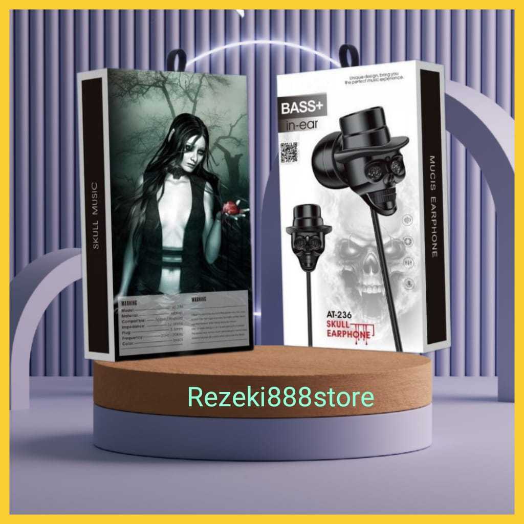 Headset Branded Skull AT-236 + Mic Extra Bass Earphone hf at236