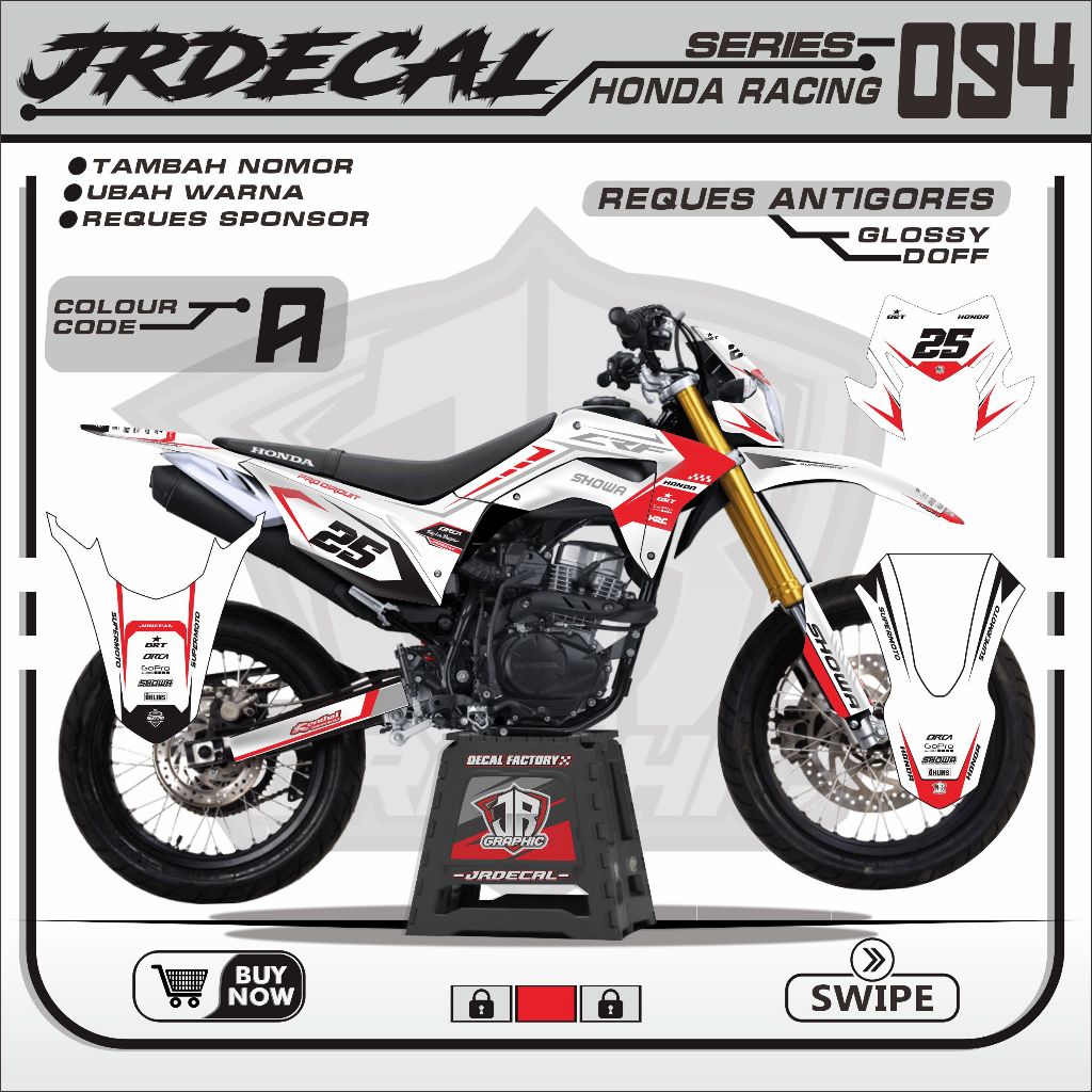(BISA COD) DECAL CRF 150L PUTIH SUPERMOTO FULLBODY BISA CUSTOM NAMA DAN NOMOR SENDIRI 094