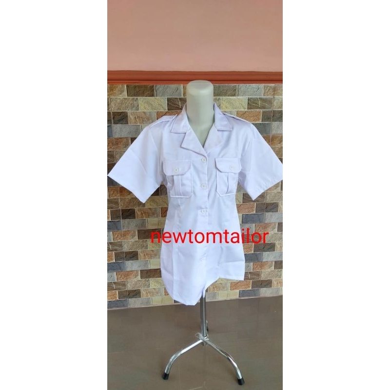 SERAGAM PDH PUTIH Cewek krah rebah LENGAN PENDEK BAHAN NAGATA PREMIUM