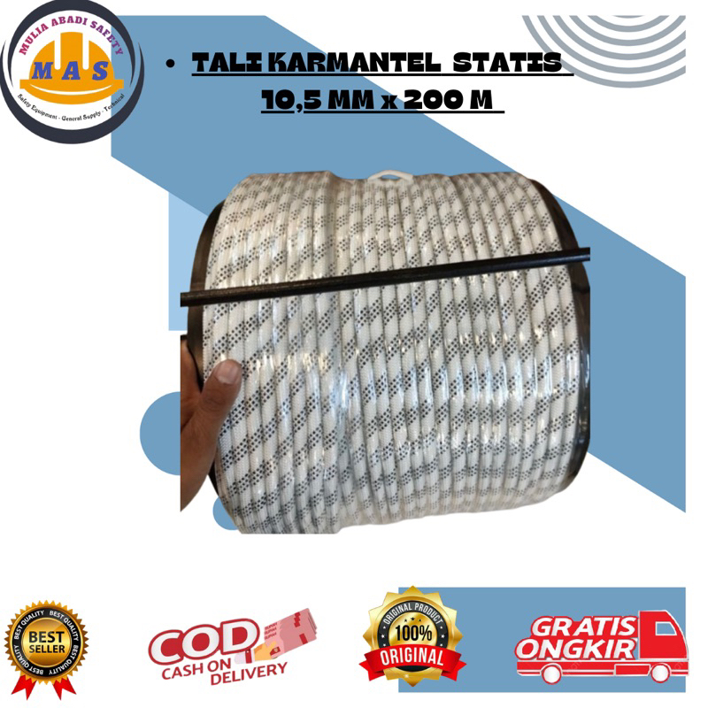 TALI KARMANTEL STATIS 10,5 MM X 200M/TALI KARMANTEL MURAH/TALI KARMANTEL ECERAN/TALI KARMANTEL STATI