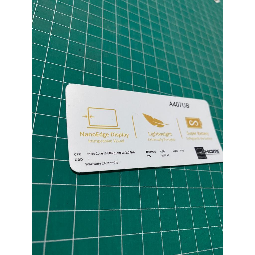 Stiker Spesifikasi Laptop Asus A407UB