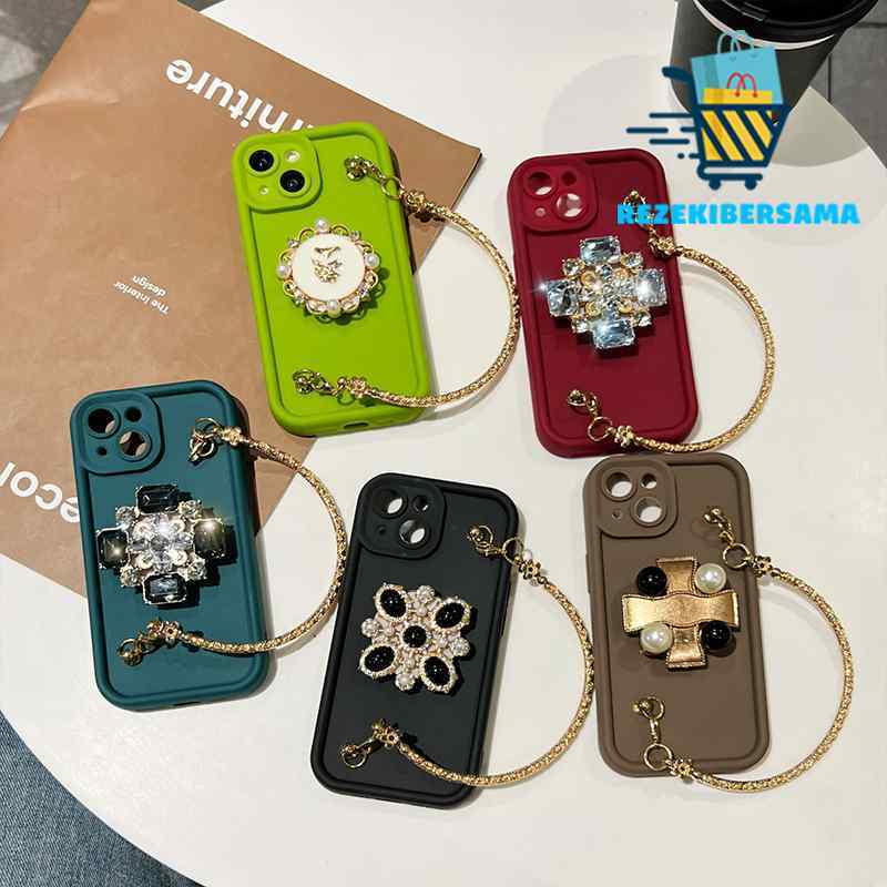 GC81 SOFTCASE SILIKON MODEL TAS POPSOCKET GOLD UNTUK IPHONE 13 14 15 PRO MAX DIAMOND 3D  RB6898