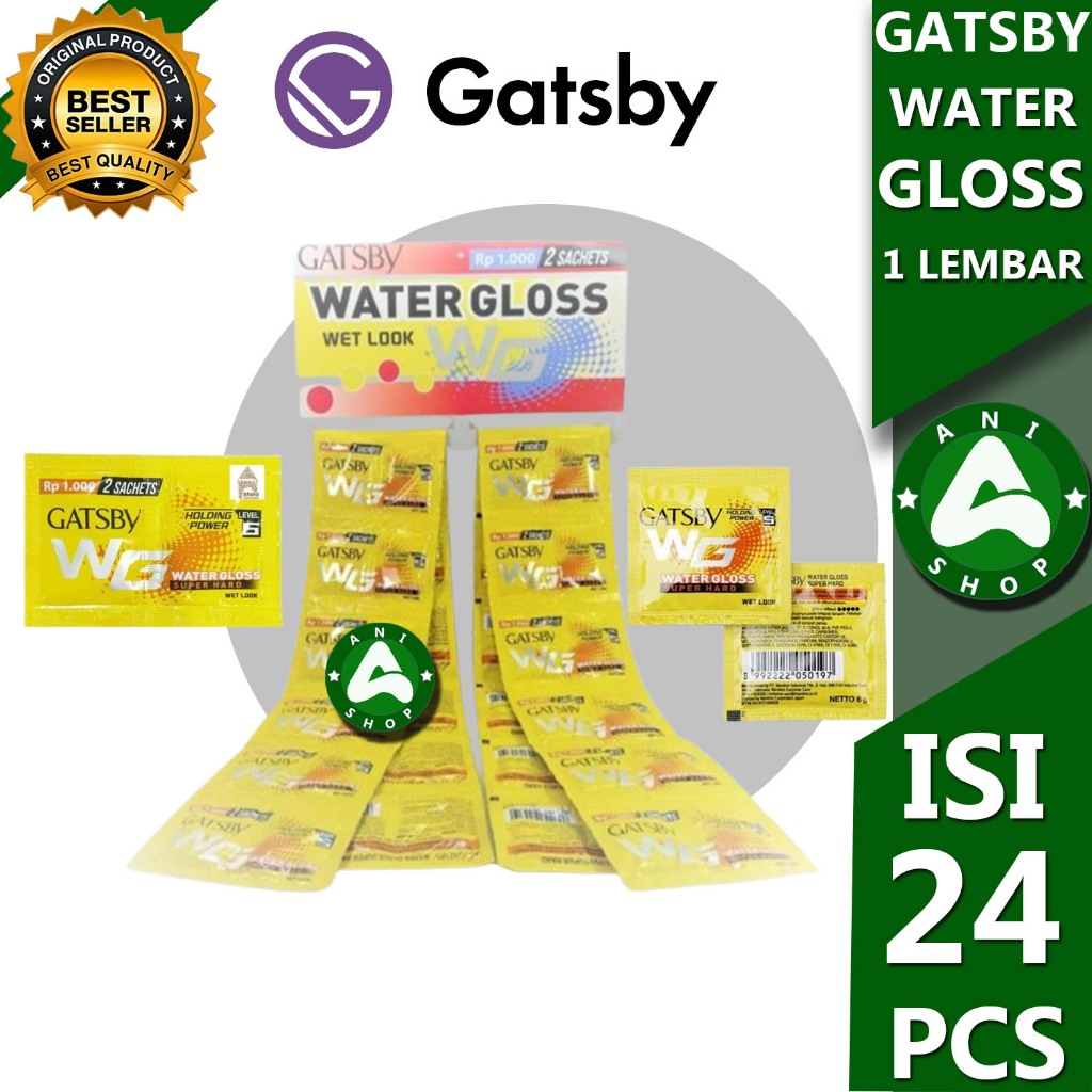 MINYAK RAMBUT GATSBY WG kuning WATER GLOSS 1 LEMBAR ISI 24 PCS ani shopp