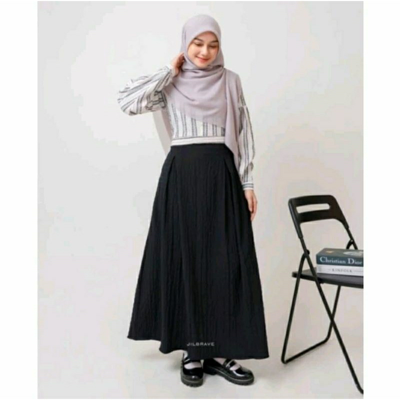 EMMA DRESS JILBRAVE | 2 IN 1 Style Gamis Syari Crinkle Motif Garis-garis bisa dipakai bolak balik