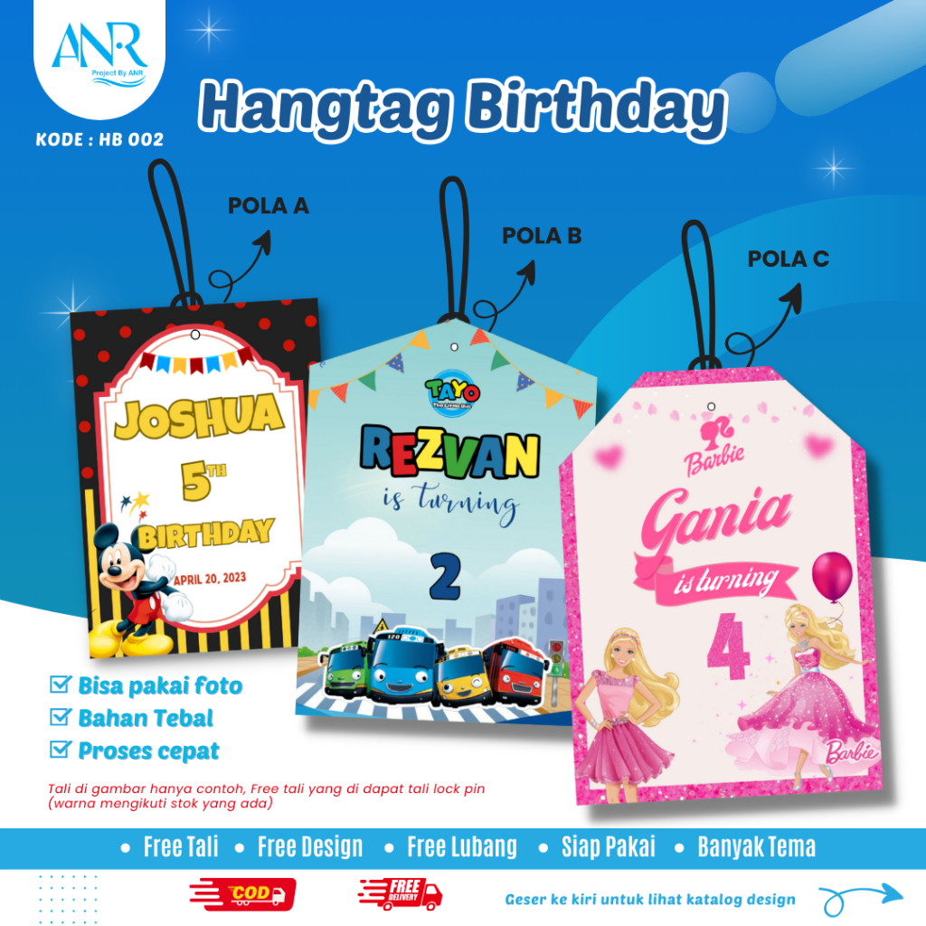 D01 Hangtag birthday custom | Hang Tag ulang tahun anak label hampers goodie bag bingkisan ultah fre
