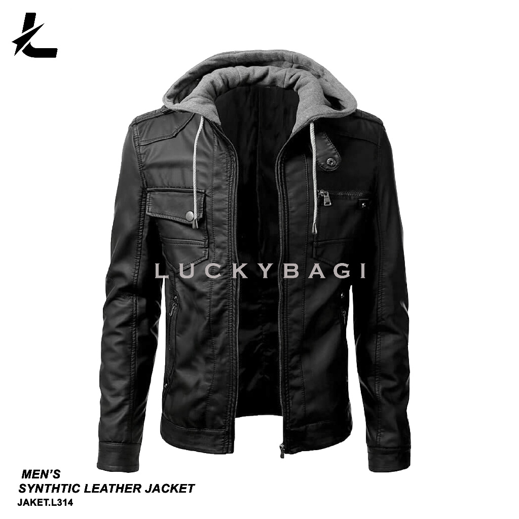Jaket Kulit Hoodie Jaket Kulit Sintetis Pria Style Hoodie