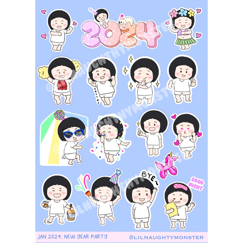 

LILNAUGHTYMONSTER Sticker 2024 Party Edition Glitter A6 Kiss Cut
