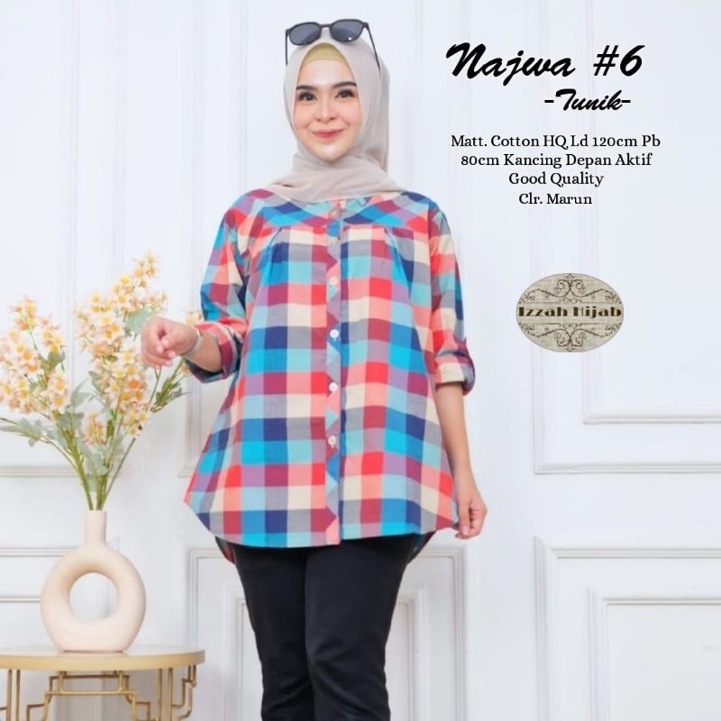 NAJWA TUNIK #6 JUMBO / KATUN YANDED HQ / LD 120CM PJ 80CM / KANCING DEPAN AKTIF BUSUI / BAJU KERJA A