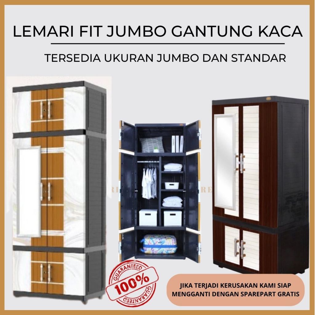LEMARI PLASTIK JUMBO 190CM TERMURAH KUAT ADA KACA + KUNCI BY PREMIUMHOSUEWARE I LEMARI PLASTIK JUMBO